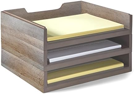 Bindertek Stacking Wood Desk Organizers with 3 Letter Tray Kit, Driftwood (WK4-DR)