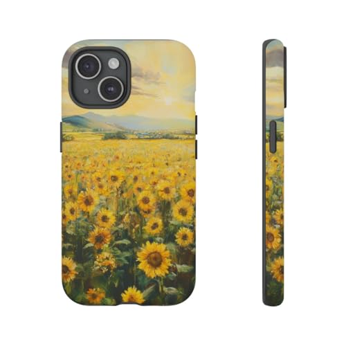 Champ de tournesol au coucher du soleil coque rigide mate iPhone 15 finies les traces de doigts