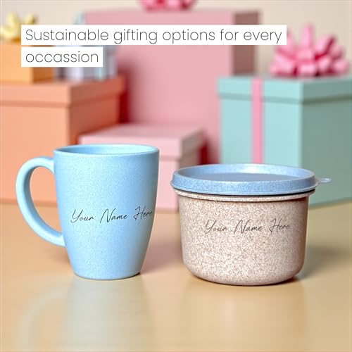 Image of Happy Cove Eco Friendly Coffee Mug & Snack Container Set - Rice Husk, Wheat Straw, Bamboo Fibre - Perfect Customized Gift for Men - Ideal Gifts for Man - Sustainable Gift for Man, Glacier Blue