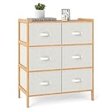 Grand espace de rangement : Cette unité comprend six tiroirs en tissu, offrant un espace suffisant pour organiser vêtements, pantalons et autres articles. Chaque tiroir peut contenir 1 à 2 chemises ou 15 à 20 chaussettes. Son dessus latté et respirant est parfait pour exposer des photos ou des objets décoratifs.