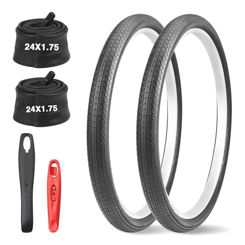 GRELiving 20 x 1 75 Fahrradreifen-Set 2 Stück Mountainbike-Reifen-Ersatz-Set Ventil und Fahrradreifenheber MTB/BMX-Reifen Gummi (2*Fahrradreifen+2*Schläuche +2*Reifenheber 24x1.75)