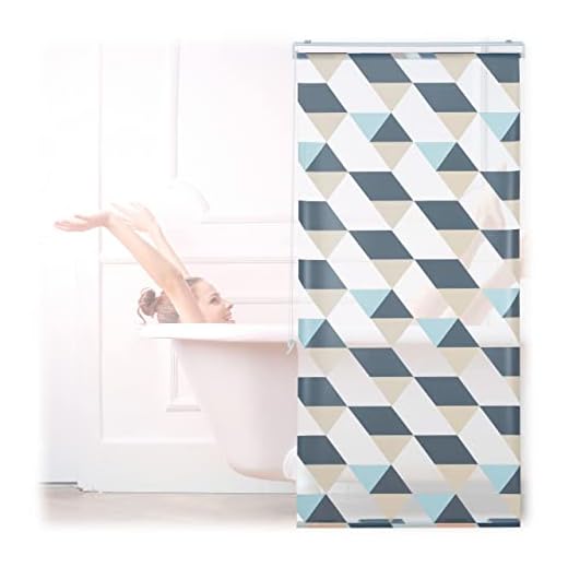 Relaxdays Duschrullgardin, 80 x 240 cm, triangelmönster, snöre, flexibel montering, duschdraperi för badkar och fönster, färgglad