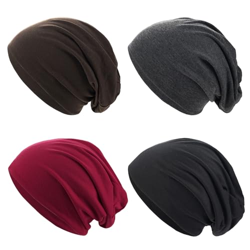 Qearl Gorro holgado para hombre, gorro suave para dormir, gorro para correr, gorro de calavera, multicolor, Gris, M