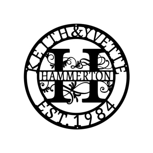 Custom Metal Name Signs for Wall Decoration, Personalised Split Letter Monogram Family Last Name Sign Home Wall Art (Double Circle)