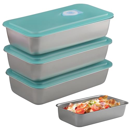 hocadon 4 Piezas Recipientes Herméticos para Alimentos Acero Inoxidable 20x10,5x4cm Caja de Almacenamiento Frigorífico con Tapa Recipientes de Acero Inoxidable para Alimentos Pequeños