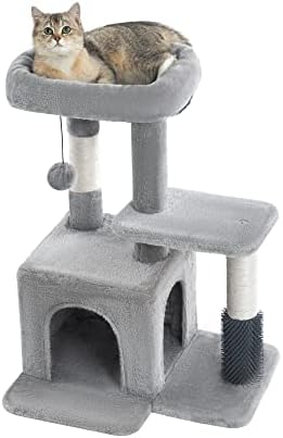Pesofer Cat Tree, Small Cat Condo with Sisal Scratching Post and Massage Post Light Gray