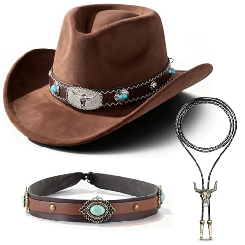 Cappello da Cowboy Western con dettagli turchesi e testa di