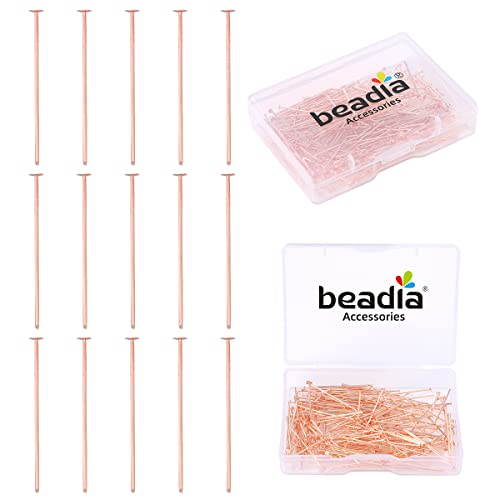 Beadia Rose Gold Plated Flat Head Pins Non Tarnish 25Mm 200Pcs For Jewelry Making Findings #TOP18
