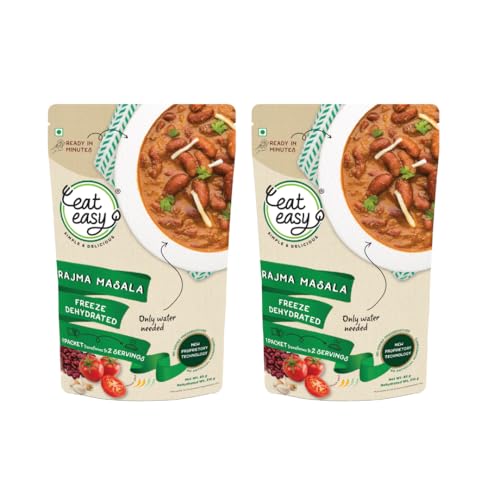 Image of Eat Easy Ready To Eat Rajma Masala- 85g (Pack of 2) After Preparation 310g | Just Add Hot Water & Cook | Freeze Dehydrated Instant Sabzi Indian Food for Campign Forest Travel, Train | Each Pack Serves 2