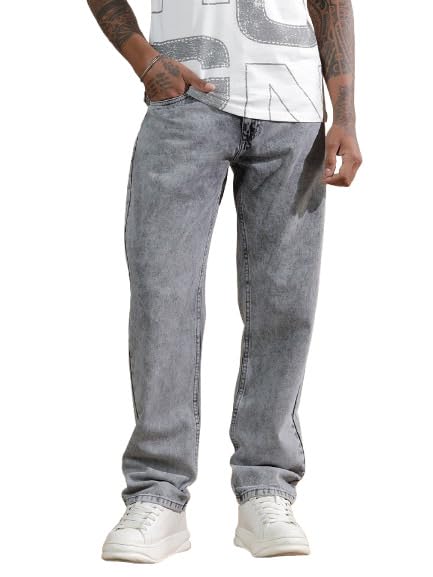 Image of WROGN Men's Mid-Rise Jeans | 100% Cotton | Anti-Fit Relaxed Silhouette
