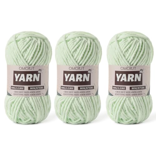 Image of Fluffy Chenille Yarn for Crocheting - Baby Yarn for Crocheting Soft Blanket - 3 Pack of 100g /(87.4yds) Crochet Amigurumi Chunky Yarns - Super Bulky 5 Velvet Yarns (3 Fruit Green)
