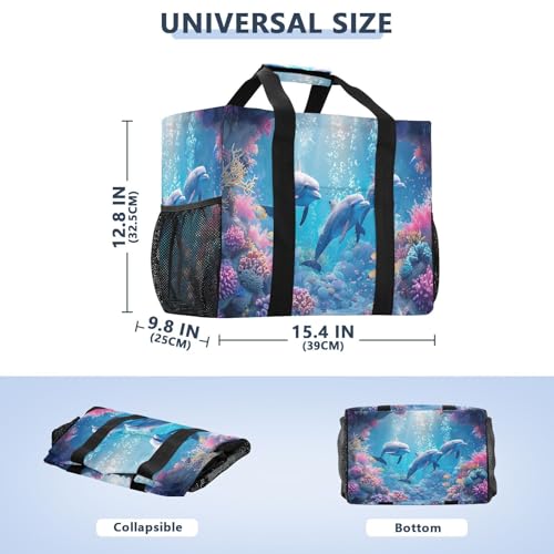 Ocean Dolphins Large Beach Bag Waterproof Beach Tote Bags for Women Travel Gym Pool3