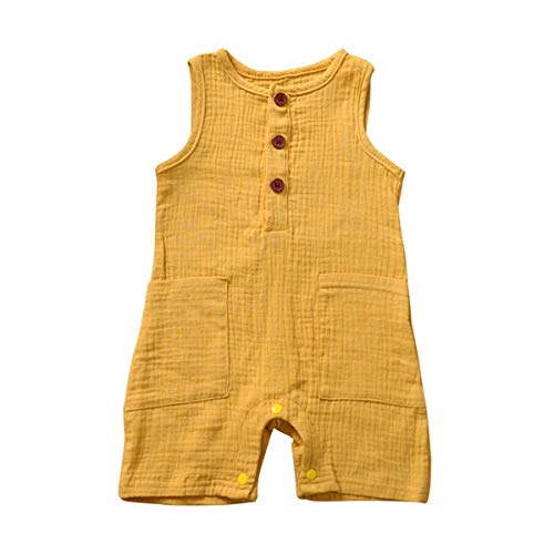Newborn Girl Boy Toddler Unisex Baby Cute Floral Summer Sleeveless One Piece Outfit Clothes,Footless,Sleep & Play (F-Mustard Yellow(Pocket), 18-24 Months)
