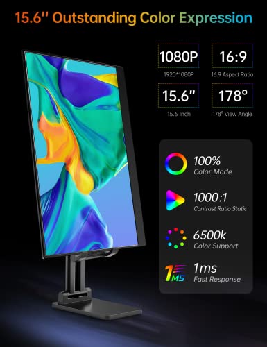 Vilva Portable-Monitor-For-Laptop - 15.6'' 1080P Fhd Ips Display Usb-C&Hdmi Portable Monitor For Laptop With Cover And Speakers, External Monitor For Laptop/Pc/Mac/Phone/Xbox Switch/Ps4 #TOP1