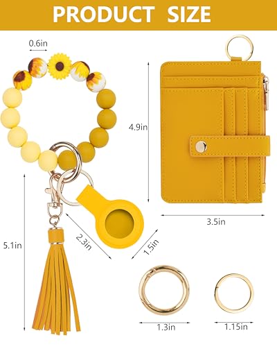 Image of Wristlet Wallet for Women, Keychain Wallet with AirTag Holder | 9 card slots,ID window & zipper pocket,RFID,beaded wrist strap and compact design for travel,shopping and daily carry.