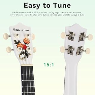 RANMING Ukulele 21 inch ukelele kids 4-String Ukulele Starter Kit with Strap, Picks,Carbon Strings Portable Plastic uku for Music Education Outdoor Travel Holiday Gifts Flower - Les Beatles, Paul McCartney, John Lennon, RIngo Starr, George Harrison RANMING Ukulele 21 inch ukelele kids 4-String Ukulele Starter Kit with Strap, Picks,Carbon Strings Portable Plastic uku for Music Education Outdoor Travel Holiday Gifts Flower – Image 2