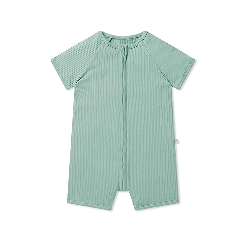 MORI Baby - Luxuriously Soft Summer Sleepsuit for Toddlers in Ribbed Mint - Breathable Bamboo and Organic Cotton Blend - Comfortable Short Sleeve Nightwear - 0-3 Month