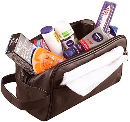 RAS WALLETS Mens Womens Genuine Leather Hanging Travel Overnight Wash Gym Toiletry Shaving Cosmatic Case Bag 3540 (Brown)