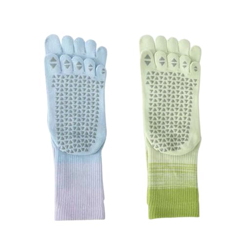 Chaussettes de yoga 5 doigts femmes lot de 2 paires bleu et vert taille unique pour pilates