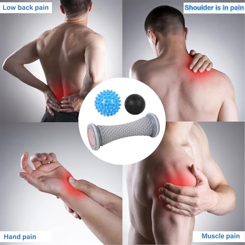 Image of WOVTE Massage Lacrosse Ball for Sore Muscles, Shoulders, Neck, Back, Foot, Body, Deep Tissue, Trigger Point, Muscle Knots, Yoga and Myofascial Release (Blue) (Gray Blue Black)
