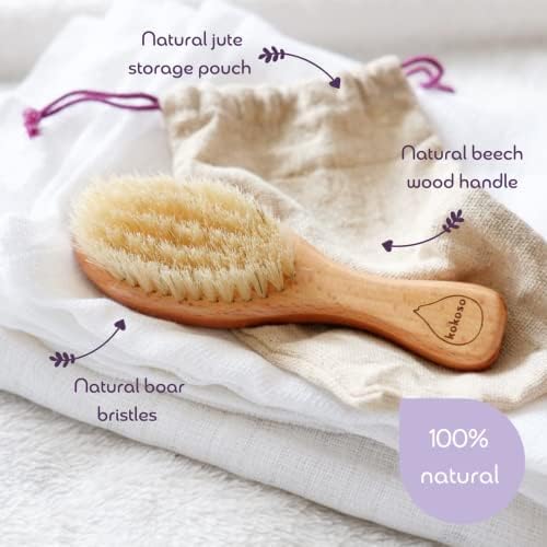 Kokoso Baby Wooden Brush - Natural Bristle Baby Brush Providing Gentle Care for Baby's Delicate Hair and Scalp