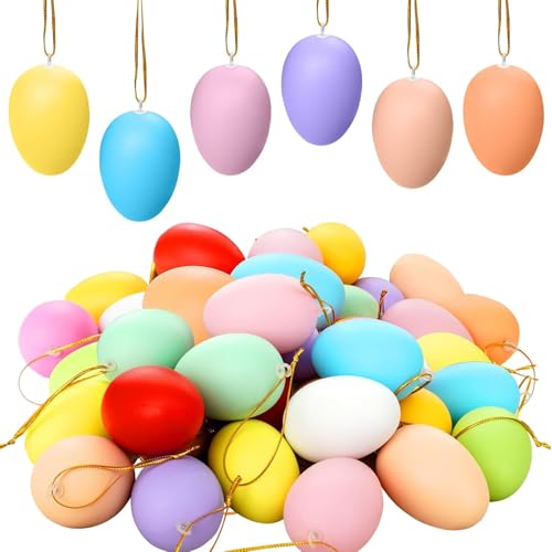 24 Pcs Easter Egg Decorations Plastic Hanging Easter Eggs for Tree Indoor & Outdoor Spring Decor Colorful DIY Craft Easter Ornaments for Party School Office Home Décor & Easter Gift Ideas