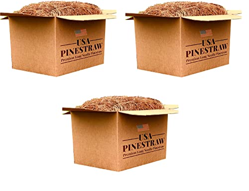 Long Needle Pine Straw Mulch - 100 Sqft Coverage 3 Set - Premium USA Harvested PineStraw for Landscaping, Weed Control, Moisture Retention & Erosion Control - USA Pinestraw