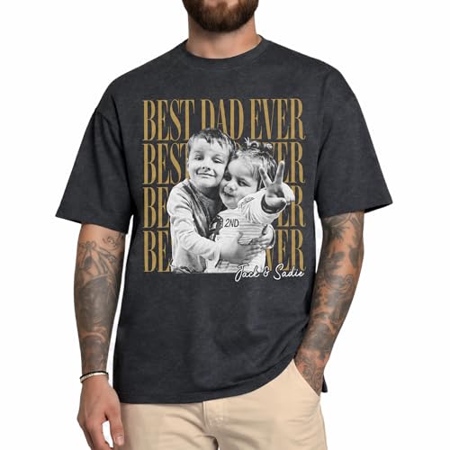 NAZENTI Custom Best Dad Ever Shirt with Kids Photos for Daddy, Dad Vintage Photo Shirts for Men, Daddy Gifts, Custom Picture Tee Gift for Husband from Wife, Fathers Day Shirts, New Dads Gift
