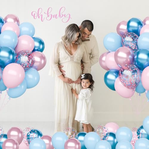Image of Pink and Blue Latex Balloons Set, 65Pcs 12 Inch Metallic Pink and Metallic Blue Balloons, Gender Reveal Balloons for Boy or Girl Gender Reveal Decorations Birthday Party Baby Shower Anniversary