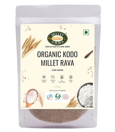 Image of Millet Amma Certified Organic Kodo Millet Rava - 1 kg Pack | (Arikelu | Hark | Varigu | Kodra | Varagu) | Rich in Fiber and High Protein | Suitable for Multiple Recipes (Upma, Idly)