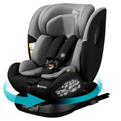 globalkids kindersitz 360 Drehbar isofix, i-Size(ECE R129) 40-150cm(0-36kg) Reboarder Baby Autositz, ab Geburt -12 Jahre,Grey
