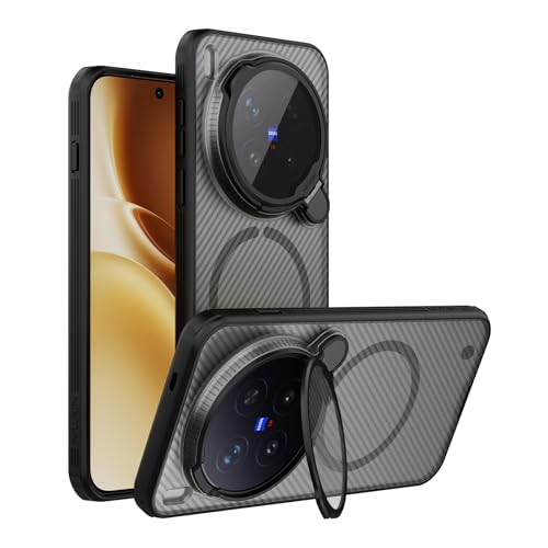 Image of PRITO for Vivo X300 Case with Camera Cover, Compatible with MagSafe, Full Camera Protection, Shockproof Protective, Adjustable Kickstand, Case with Stand. (Transparent Black, X300)
