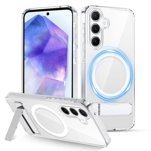 XTCASE Coque pour Samsung Galaxy A55 5G Magnétique Compatible avec MagSafe Support Invisible, Transparente Dur PC Arrière Housse + TPU Bumper Antichoc - Clear