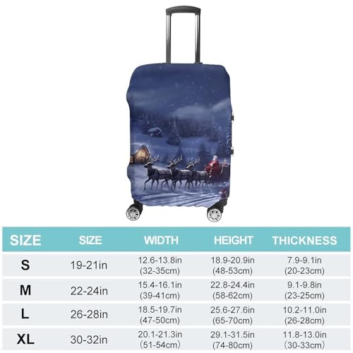 Snow Night Santa And Deer Luggage Cover, Washable Elastic Suitcase Cover Protector Fit 18-32 Inch Luggage2