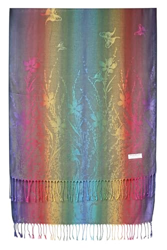 Woven Rainbow Colorful Butterfly and Flower Pride Soft Fringe Pashmina Shawl Scarf Wrap2