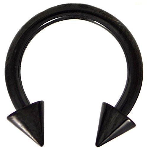 Nincrane (2mm) Black Titanium IP Steel Circular Barbells Horseshoe Rings w/Spike Ends (Sold in Pairs)