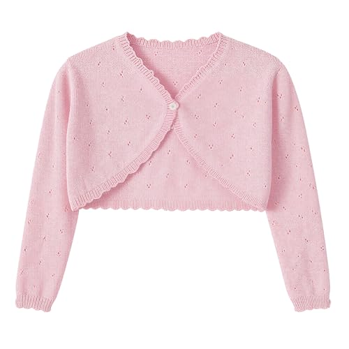 Image of Girls Cardigan, Girls Bolero Shrug Sweater, Kids Knit Hollow Out Long Sleeve, Button Cover Up Cropped Tops