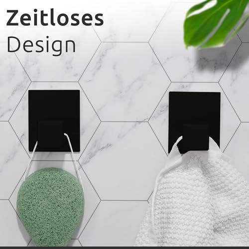 ECENCE 2x Handtuchhaken ohne Bohren selbstklebend Schwarz Handtuchhalter Edelstahl, Klebehaken, Garderobenhaken, Kleiderhaken zum kleben