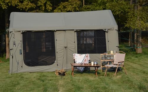 Carpa inflable para camping con toldo beige 9.8 x 13 ft miniatura 4