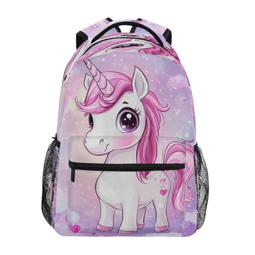 Dussdil Cute Pink Unicorn Horse (2) Kids Backpack School Backpacks for Boys Girls 16 IN Book Back Pack Bag Casual Travel Daypack with Adjustable Shoulder Strap Zipper