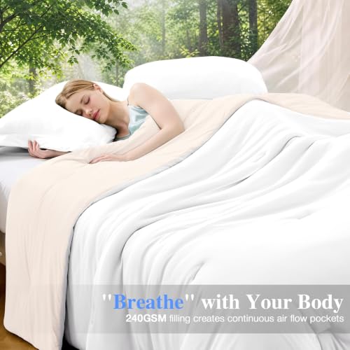 Image of MUXHOMO Cooling Comforter Set Full Size, Lightweight Summer Comforter for Hot Sleeper, Reversible Bedding with ICY Cooling Surface, Includes 1 Comforter (82 inchx86 inch) and 2 Shams (20 inchx 26 inch), White