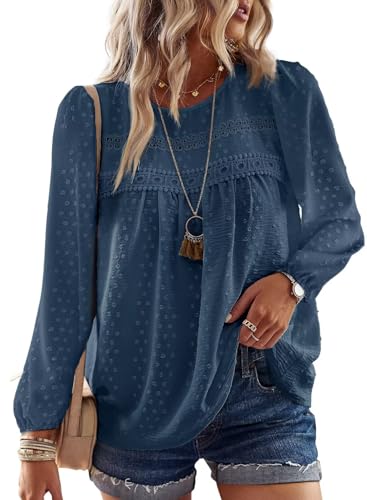 Image of Falechay Womens Tops Flowy Boho Dressy Casual Lace Cute Long Sleeve Shirts