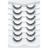 3D Clear Band Falsche Wimpern Natürlicher Look Cat Eye Wispy Fake Wimpern Kurze Supernatural Kreuz Weiche Wiederverwendbare Wimpern 7 Paare-Happy Heartbeat(No.203)