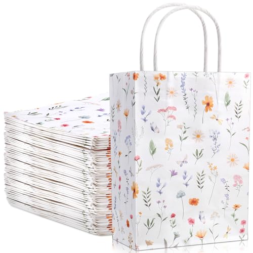 Kolldenn 24 Pcs Welcome Bags for Wedding Hotel Guests Birthday Party Paper Gift Bags with Handles for Halloween Bridal Birthday Party Favor 8.3 x 5.9 x 3.1(Wildflower)