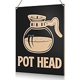 UDNADKEX Funny Coffee Bar Hanging Sign Decor, Pot Head Coffee Sign, Home Kitchen Coffee Shop Station Wooden Sign Decor Coffee Corner Cafe Wall Decoration