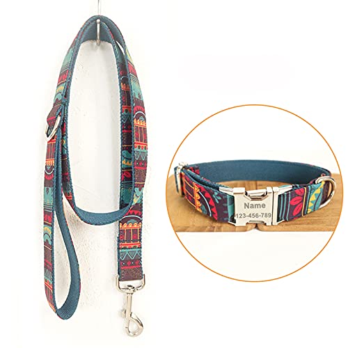 Conjunto Personalizado de Collar de Perro Estilo Bohemio Ajustable Correa Para Mascotas Conjunto de Etiquetas Etiqueta Para Perros Grabado con láser Adecuado Para Perros Grandes, Medianos y Pequeños Cover