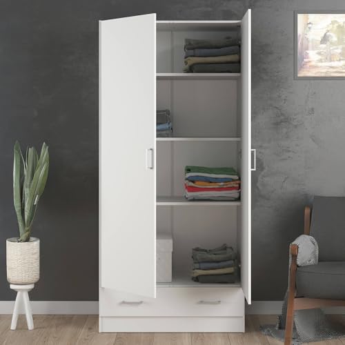 Dmora Armoire à Deux Portes et Un tiroir, Couleur Blanche, 79 x 35 x H 170 cm