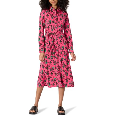 Amazon Essentials Women's Regular-Fit Matte Jersey Midi Length Dress, Hot Pink Leafy Floral Ditsy, X-Small