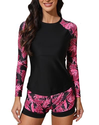 YATEEN Women's Long Sleeve Sun Protection Rash Guard Wetsuit Two Piece Swimsuit Set