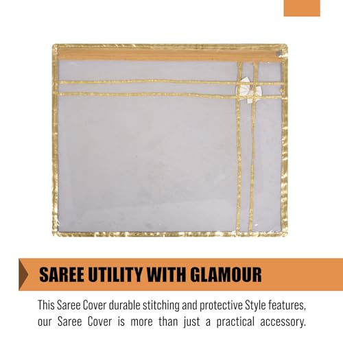 Image of Kuber Industries Polyvinyl Chloride Saree Cover | Clothes Storage Bag | Single Packing Saree With Zip Closure | Bow Design With Golden | Pack Of 6 | Transparent, 36 Cm, 1 Cm